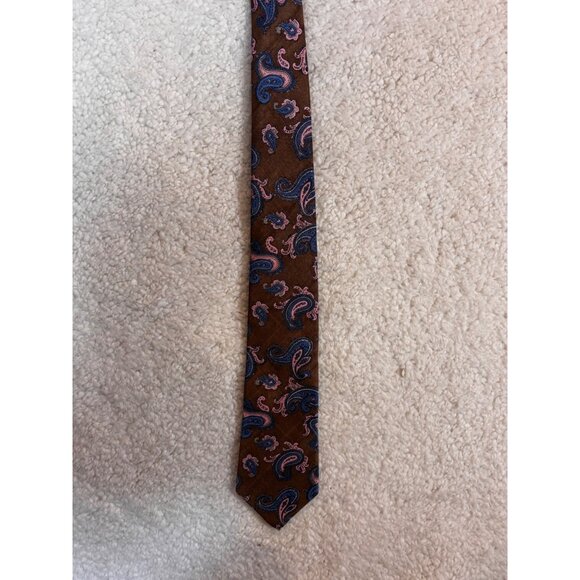 LIBERTY OF LONDON MENS NECK TIE SILK HANDMADE FLORAL  Brown And Pink L55 W3.5 - Picture 1 of 7